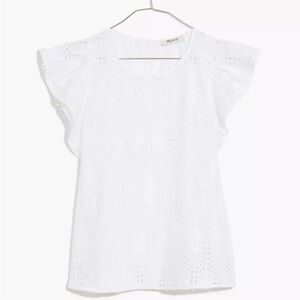 Madewell Crew Neck Eyelet Flutter Sleeve Top